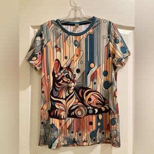 Artistic Cat Print Short Sleeve Tee